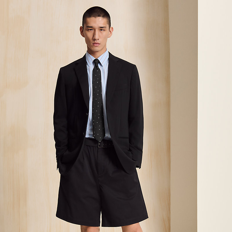 エルメス HERMES 小紋柄 9.5cm ブラック シルク ネクタイ 黒